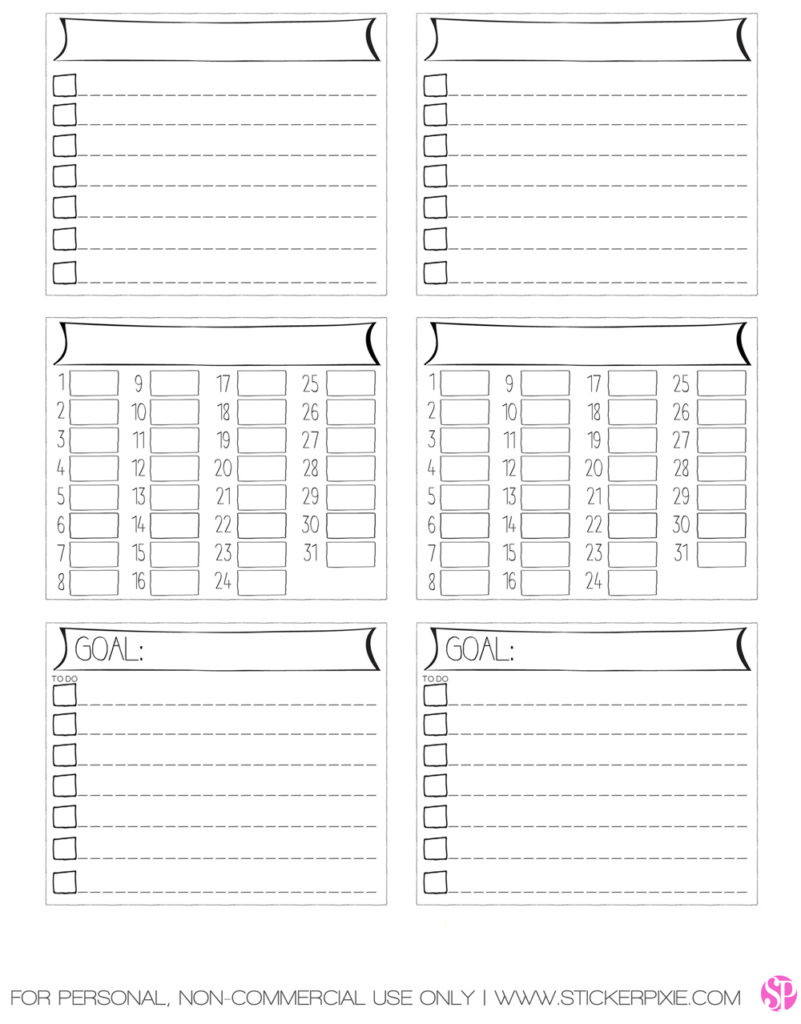 Bullet Journal Style Monthly Tracker Free Printable Stickers PNG